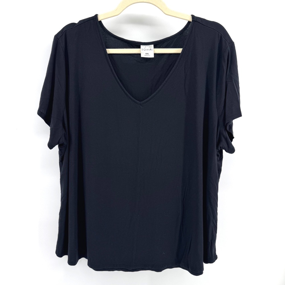 Soma V-Neck T-Shirt Womens XXL Black Short Sleeve Soft Knit Relaxed Loungewear